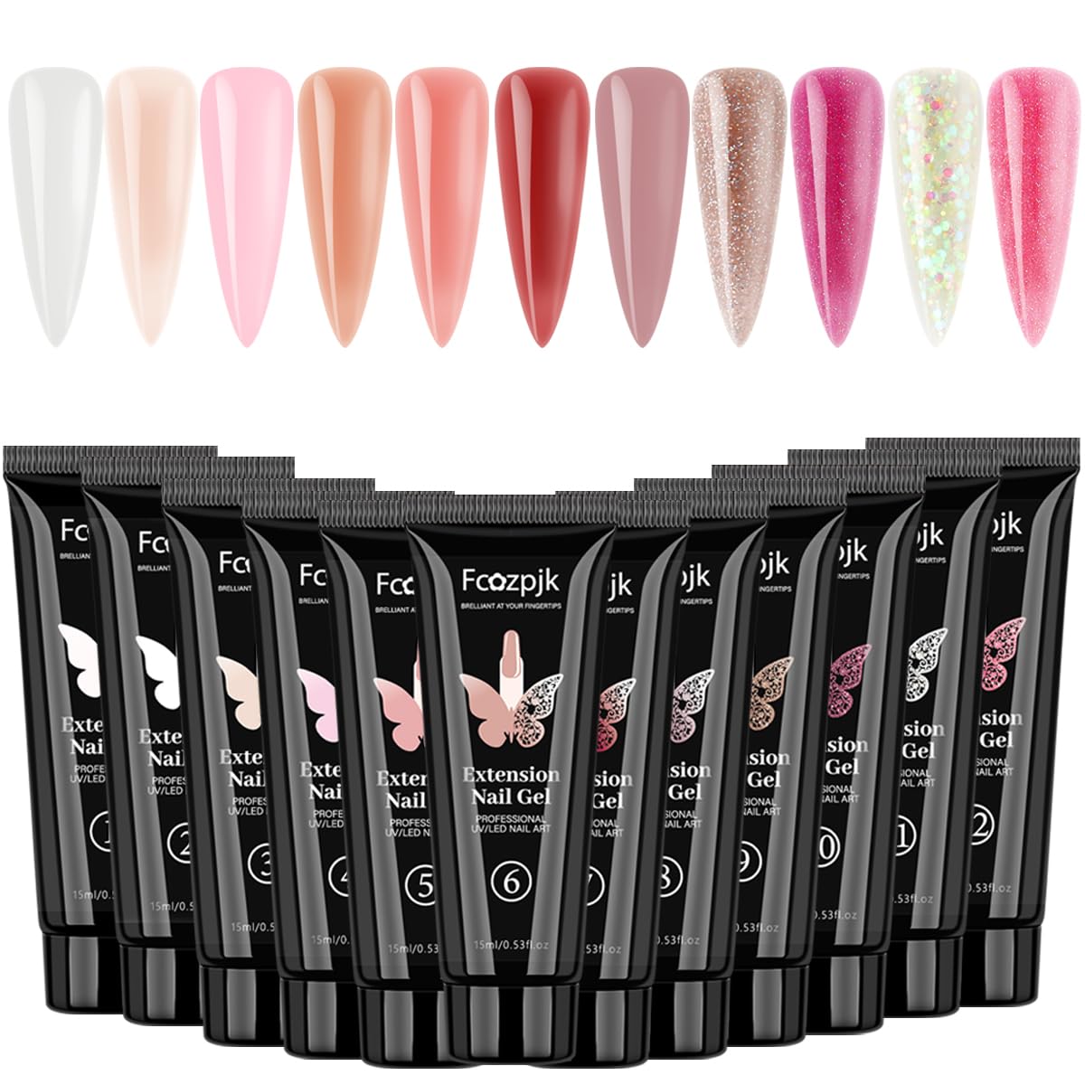 Fcozpjk 12 Colors Poly Nail Gel Kit Clear White Nude Pink Glittery Poly Gel | Quick Builder Nail Extension Gel Chunky Glitters Gel Polish Set for Professional Manicure Salon Supplies
