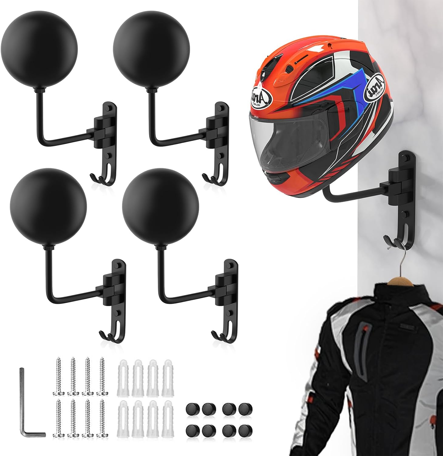 Helmet Hanger Wall Mount 180° Swivel Helmet Holder for Motorcycle Bike Racing Outerwear Sports Gear