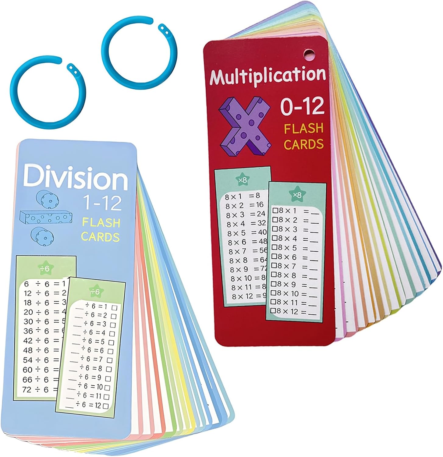 Times Tables and Division Cards 2 Pack Multiplication Math Flashcards 0-12 Times Table Reusable Math Practice Cards for Classroom Learning