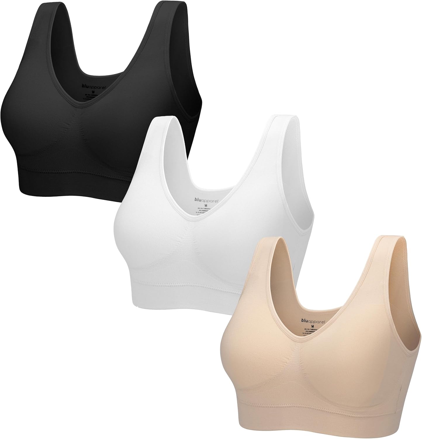 Blu Apparel Ladies 3 Pack Padded Seamless Bras Comfort Sleep Maternity Bras for Women
