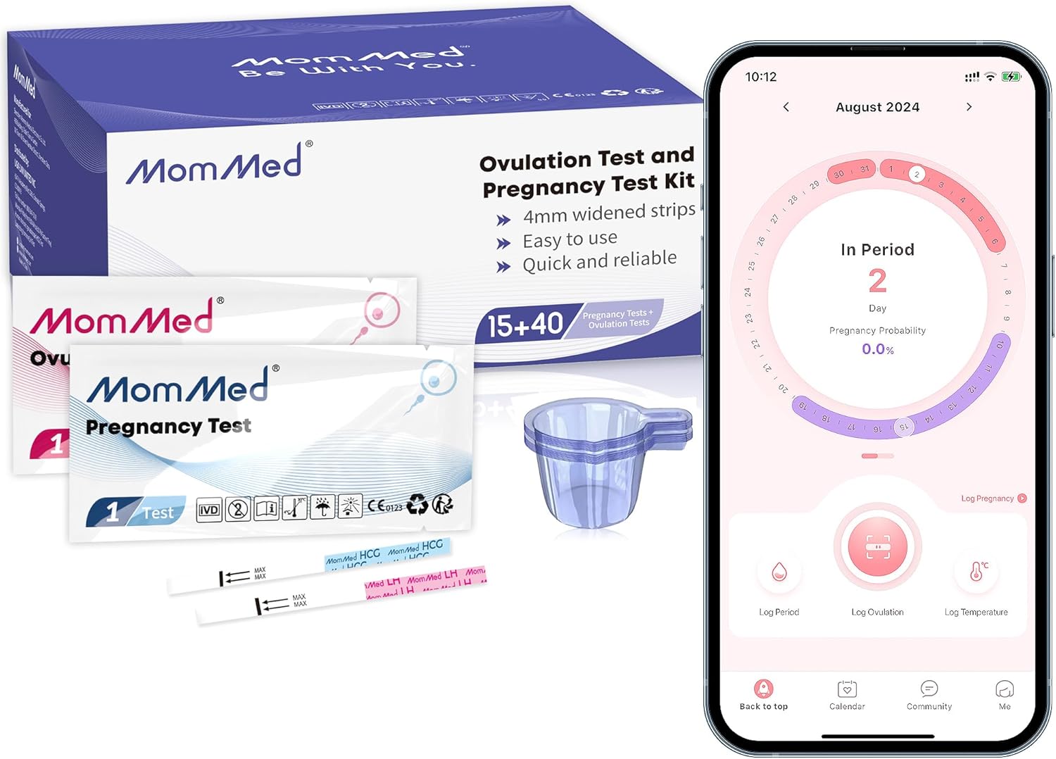 MOMMED Ovulation Kit HCG15-LH40, 15 Pregnancy Tests & 40 Ovulation Test Strips with 55 Urine Cups Reliable & Quick Early Pregnancy Test