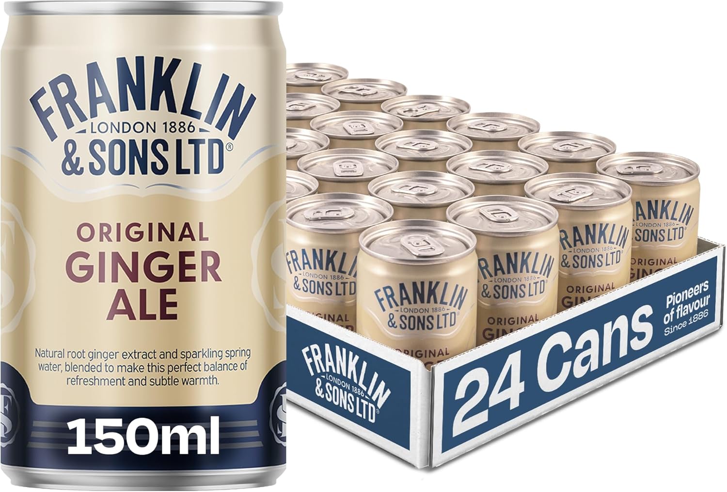 Franklin & Sons 1886 Original Ginger Ale | 24 x 150ml Can Case | Traditional recipes dating back to 1886 | All natural ingredients | Refreshing Ginger Zing | Light & full of flavour | Premium Mixer