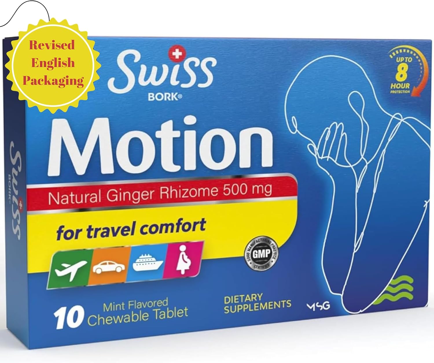 Travel Sickness Tablets (English Packaging) — Ginger Tablets for Nausea Relief, Morning Sickness & More — Chewable Motion Sickness Tablet for Kids and Adults (Mint Flavor x 10PCS)