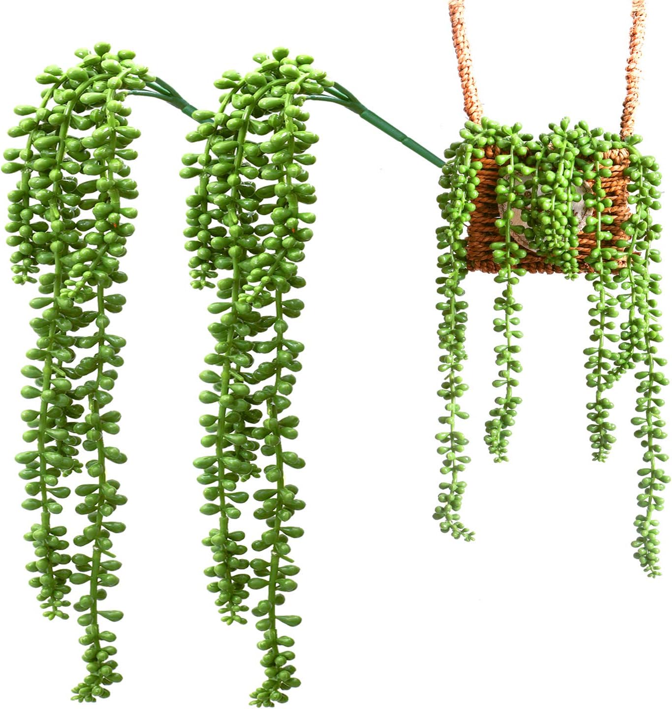 2pcs Artificial Hanging String of Pearls Plant, 10 inch Artificial Succulent Plants Fake Lover Tears Basketplant Hanging Vine for Indoor Outdoor Wedding Party Home Garden Wall Decoration