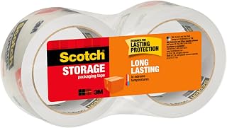 Scotch Long Lasting Storage Packing Tape, Clear, Storage Tape for Storing Away Christmas Decorations, 1.88 in x 54.6 yd,2 rolls