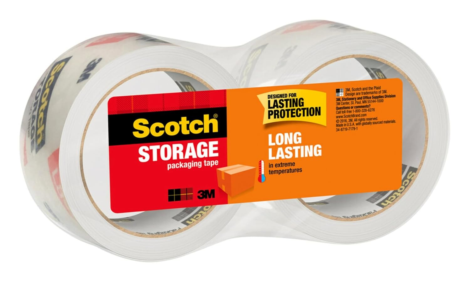 Scotch Long Lasting Storage Packing Tape, Clear, Storage Tape for Storing Away Christmas Decorations, 1.88 in x 54.6 yd,2 rolls