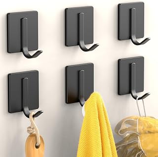 Batur Towel Hooks, 6 Pack Improved Adhesive Hooks, Wall Hooks for Hanging Heavy Duty, Waterproof Shower Hooks for Wall, Towel Holder Hanger Wall Mounted, Towel Racks for Bathroom, Kitchen, Bedroom