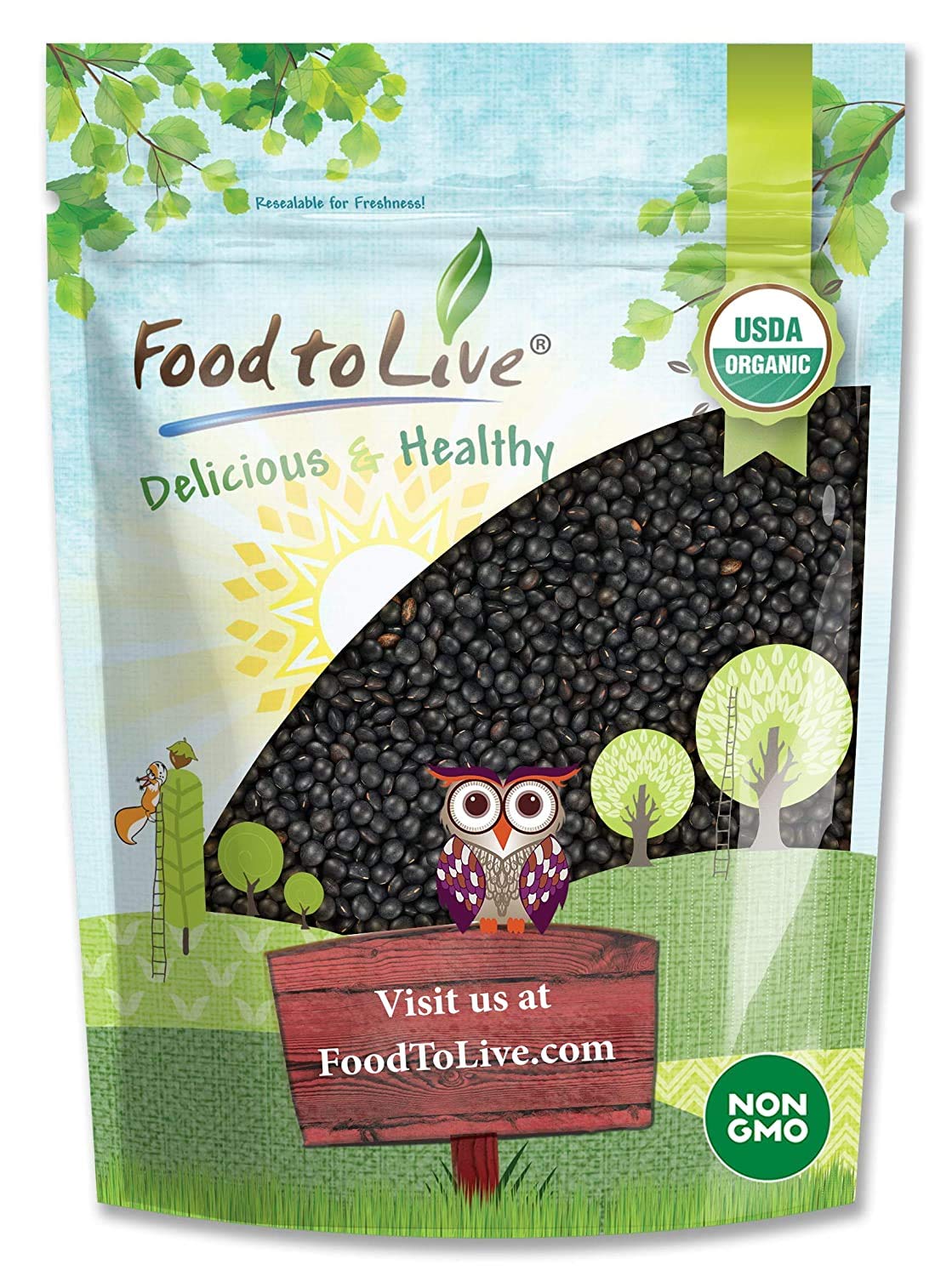 Food to Live Organic Black Lentils, 5 Pounds – Non-GMO, Whole Dry Pulses, Raw, Sproutable, Kosher, Vegan, Bulk Legumes, Black Masoor Daal. Rich in Thiamin, Folate, Protein. Great for Tacos, Soups