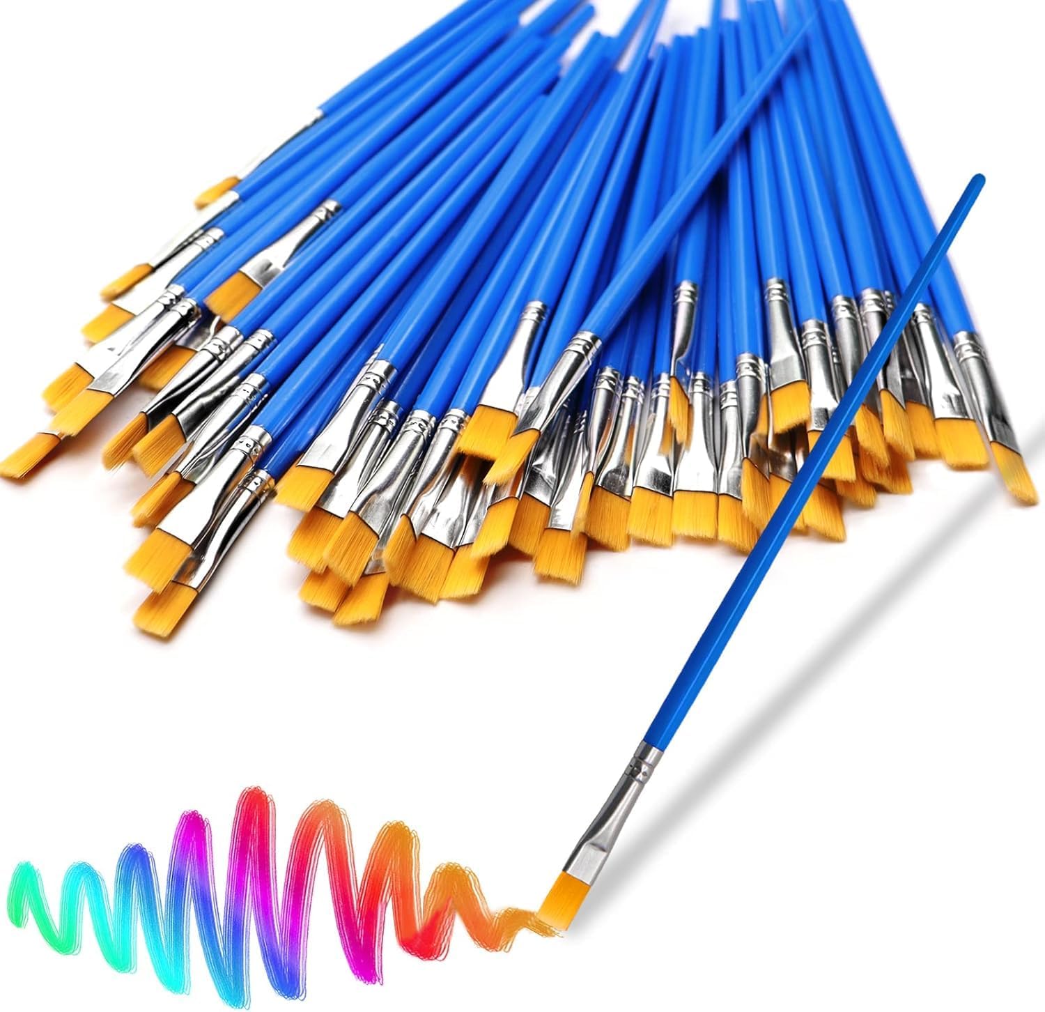 30Pcs Small Paint Brushes Kids for Acrylics Painting, Flat Nylon Hair Paint Brush Bulk Wooden Handle Oil Watercolors Painting Brushes for Students, Children and Adult, Blue