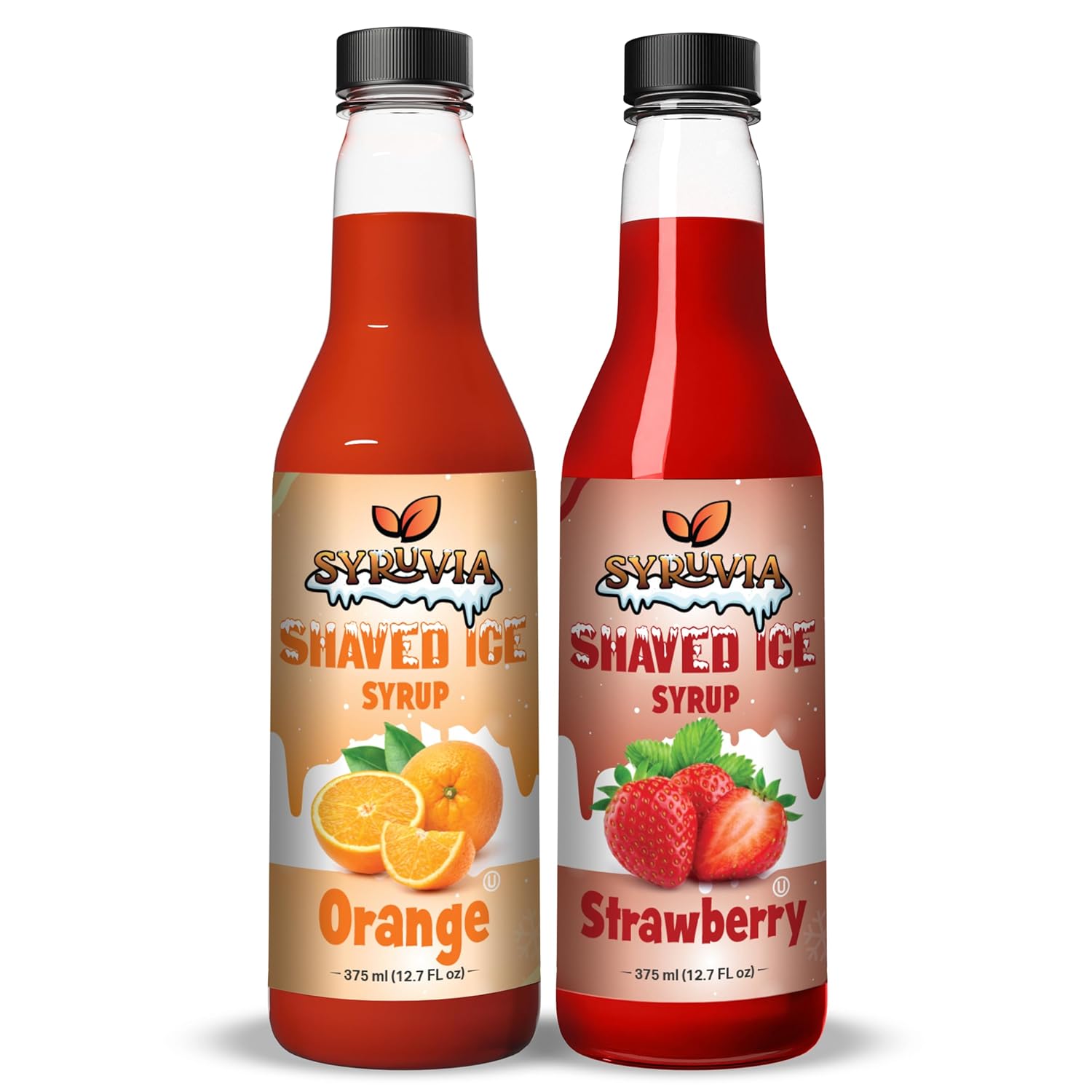 Syruvia Snow Cone Syrup 12.7oz - Orange & Strawberry Syrup For Shaved Ice, Snow Cones, Slushies, Italian Soda, Popsicles. Kosher, Dairy Free.