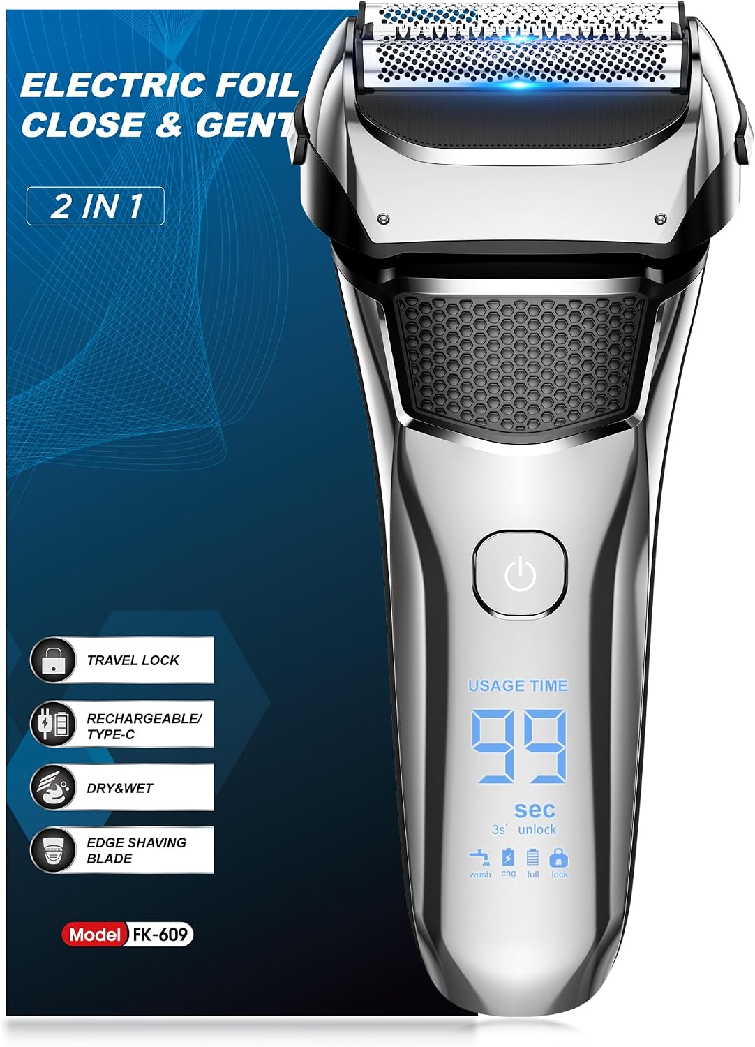 Shavers for Men,Foil Shaver with Floating Blade,100% Waterproof Electric Razor for Men,Precision Beard Trimmer, Rechargeable Electric Shaver 100-Min Cordless,Smart LED,Travel Lock