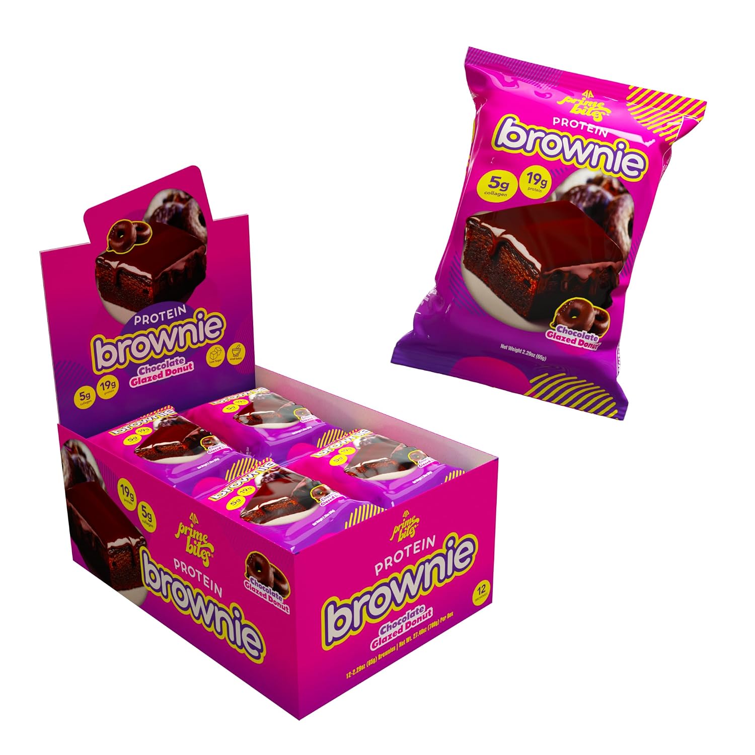 Prime Bites High Protein Brownie Snack, Low Carb, Chocolate Donut 12ct
