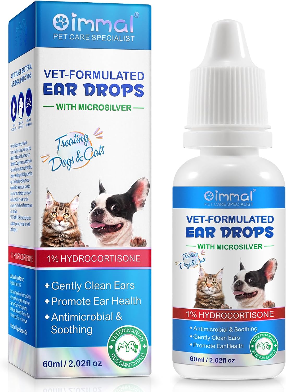 CiAIplw Cat & Dog Ear Infection Treatment Drops - Vet Recommended Cat & Dog Ear Cleaner for Itchy Ear Relief, Soothe Ear Inflammation, Removes Wax, Odor, 60ml