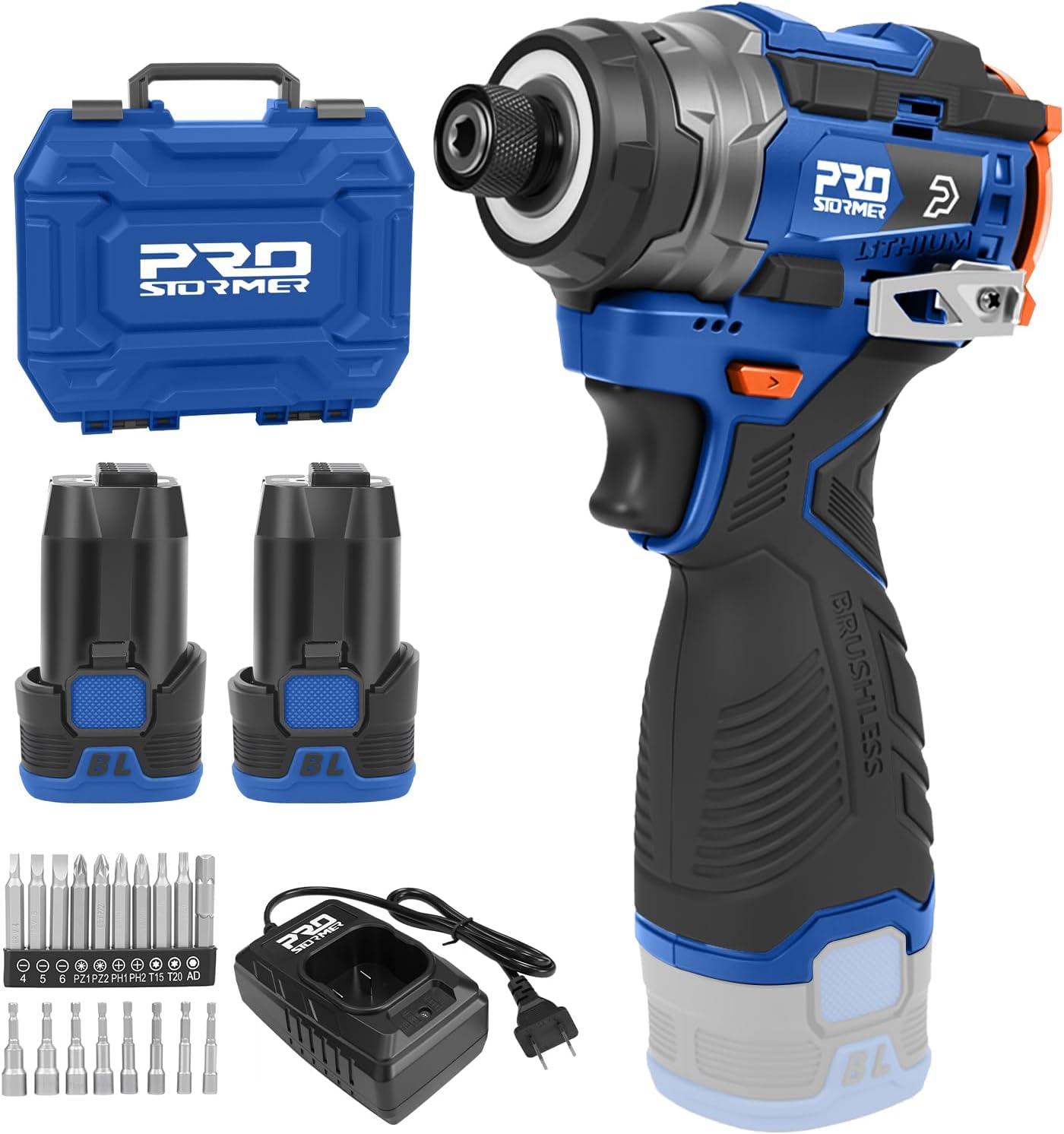 Prostormer 17V Cordless Impact Driver Set, 140Nm Brushless Screwdriver
