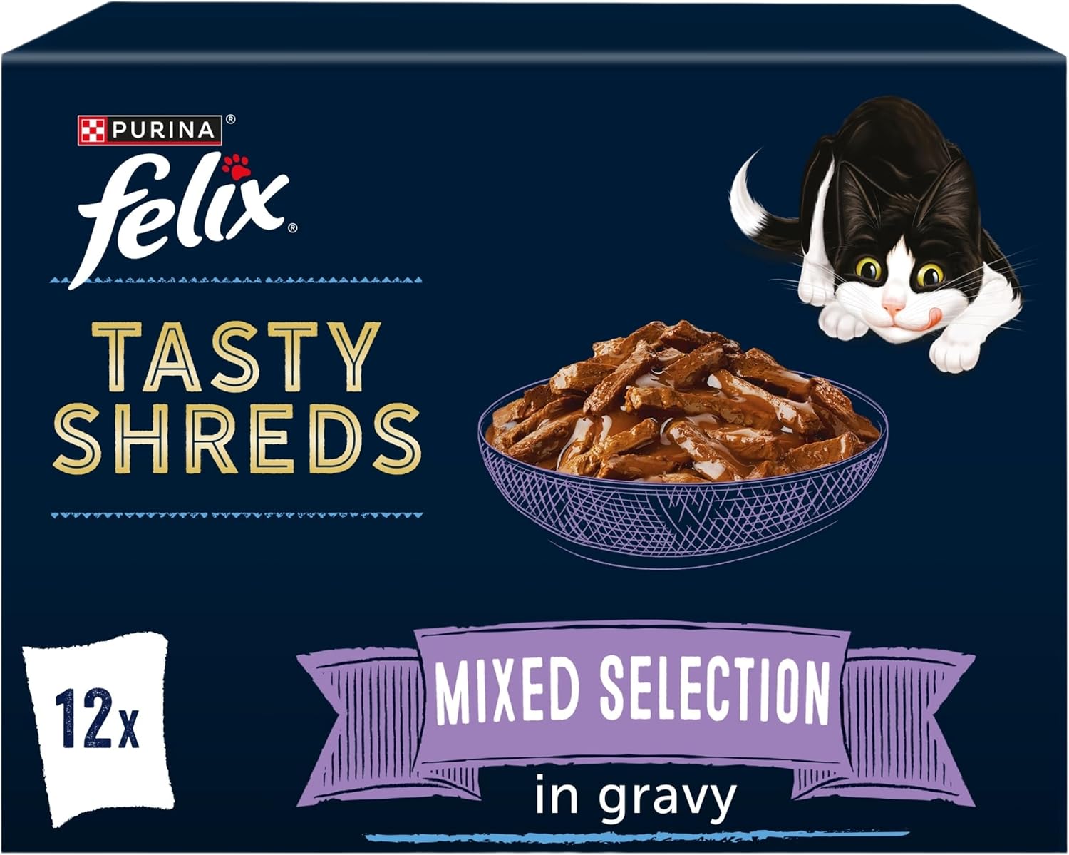 Felix Tasty Shreds Cat Food Mixed Selection in Gravy, 12 x 80 g