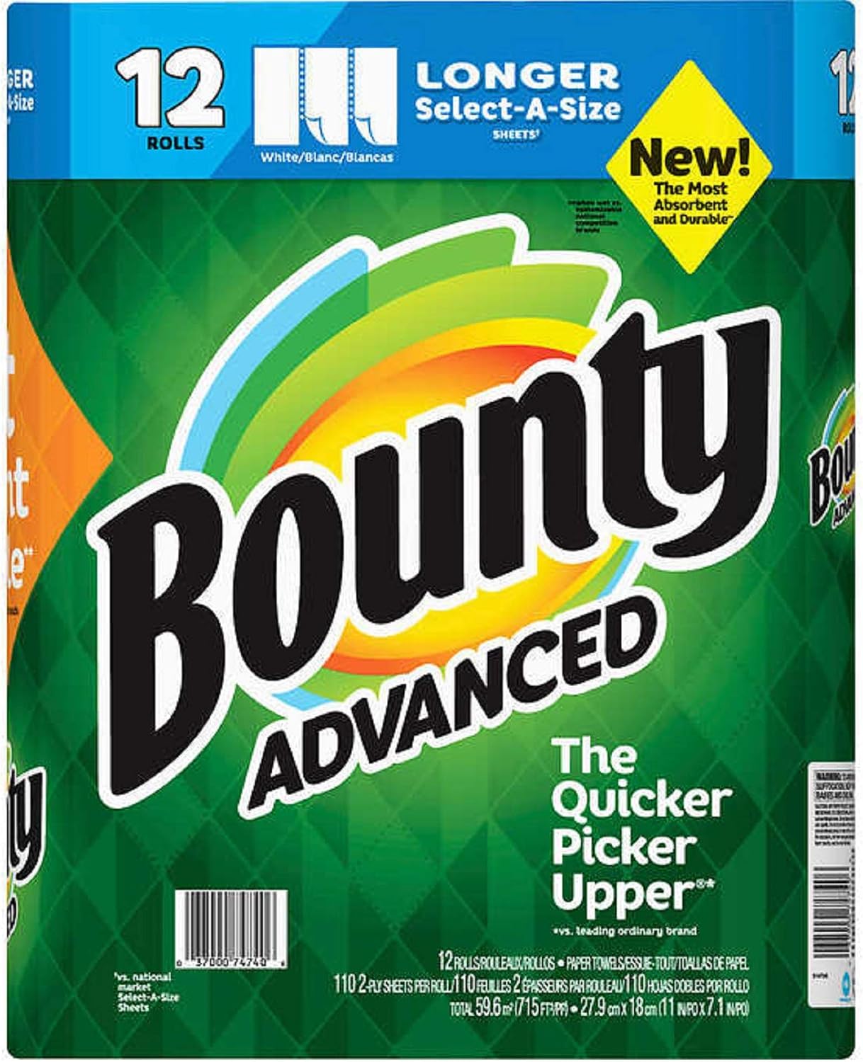 Bounty Advanced Select-A-Size Paper Towels - White - 12 Rolls 117 Sheets each roll
