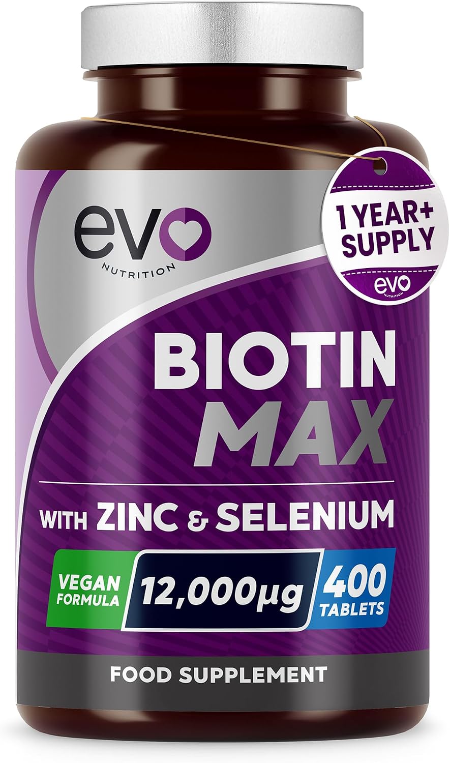 EVO Nutrition Biotin Max with Zinc & Selenium 12,000mcg, 400 Tablets