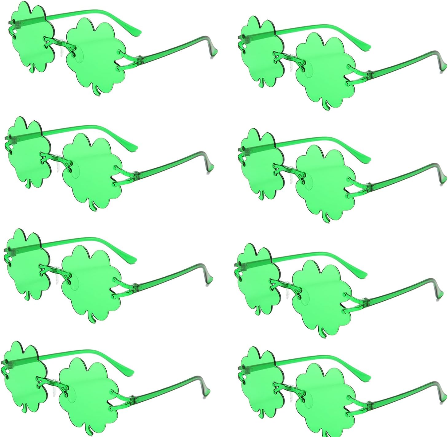 8Pcs St. Patrick’s Day Glasses,Irish Shamrock Leaves Green Glasses,Metal Frame St Patricks Day Sunglasses Costume accessories for Party Favors， Four Leaf Clover
