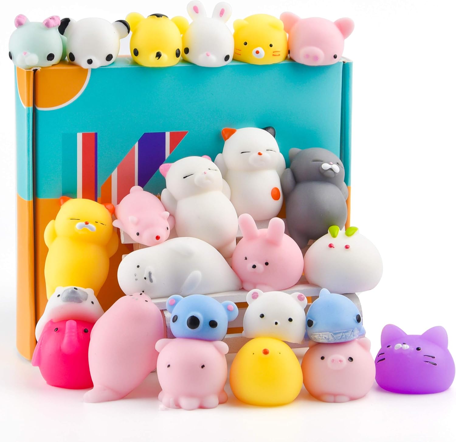 KUUQA 25Pcs Cute Squeeze Animal Toys Squishies Panda Cat Paw Mini Soft Squeeze Stress Reliever Toys for Birthday Party Easter Egg Fillers Goodie Bag Stuffers