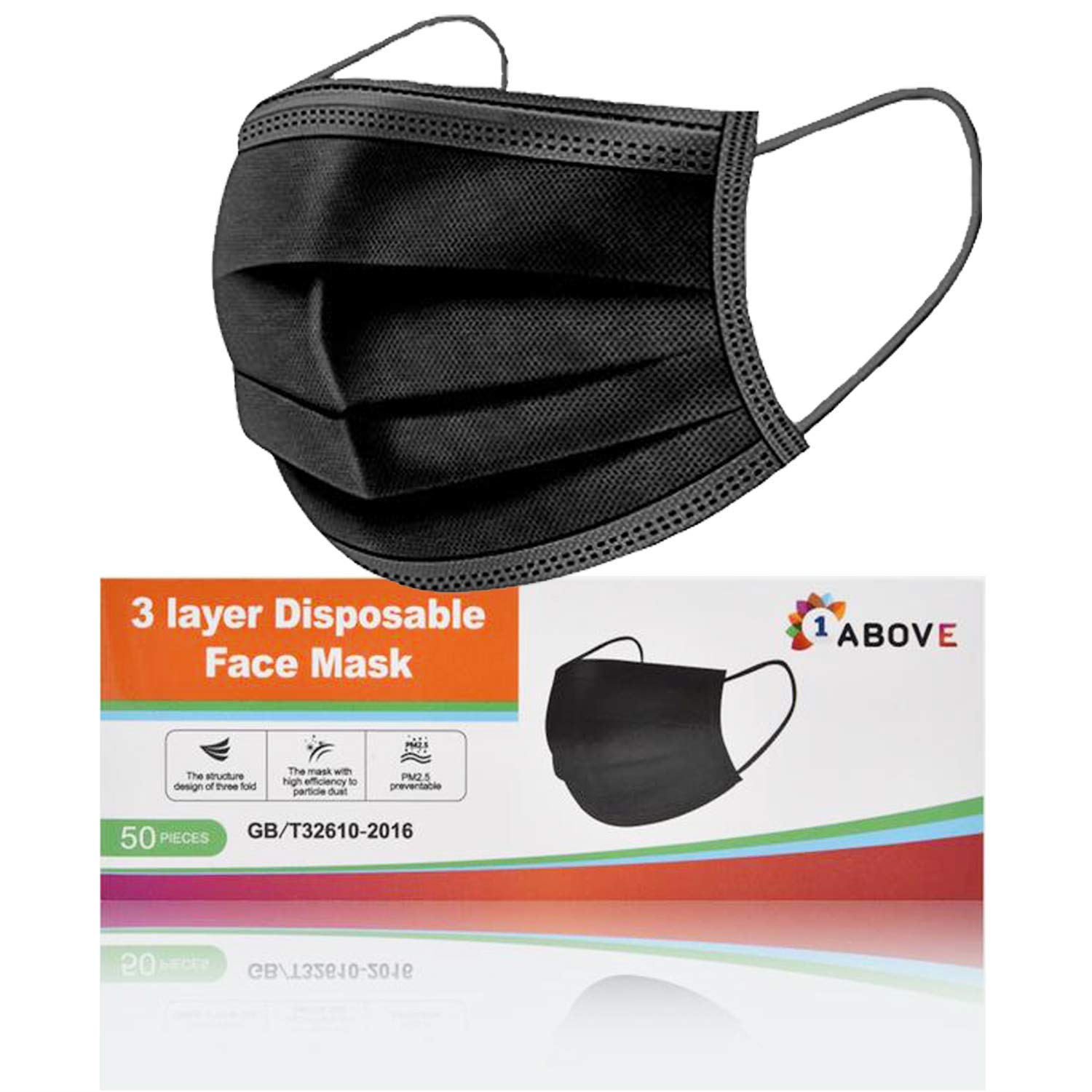 Disposable 3 Ply Dustproof Breathable Face Mask (50Pcs, Black)