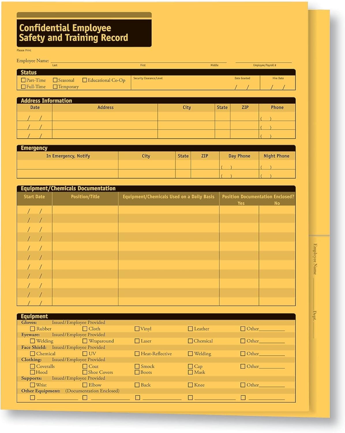 Confidential Employee Safety and Training Record Folder | 9-1/2” x 11-3/4” | File Folder | 25 Pack