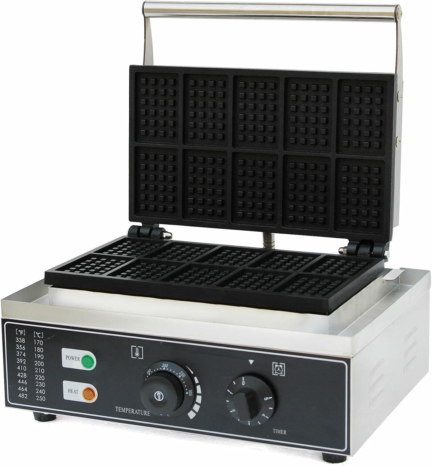 Commercial Square Waffle Maker, 10 Grids 1500W Electric Waffles Maker Stainless Steel Belgian Waffle Iron Nonstick Waffle Machine for Restaurant, Snack Bar, Bakery, Home