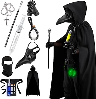 Mens Halloween Costumes Adult Plague Doctor Mask, 11Pcs Plague Doctor Costume, Scary Halloween Mask for Adults