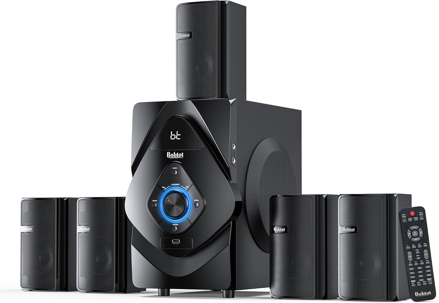 Bobtot Surround Sound Systems Wireless Rear Satellite Speakers - 800W 6.5inch Subwoofer 5.1/2.1 Channel Home Theater Systems with HDMI ARC Optical Bluetooth Input