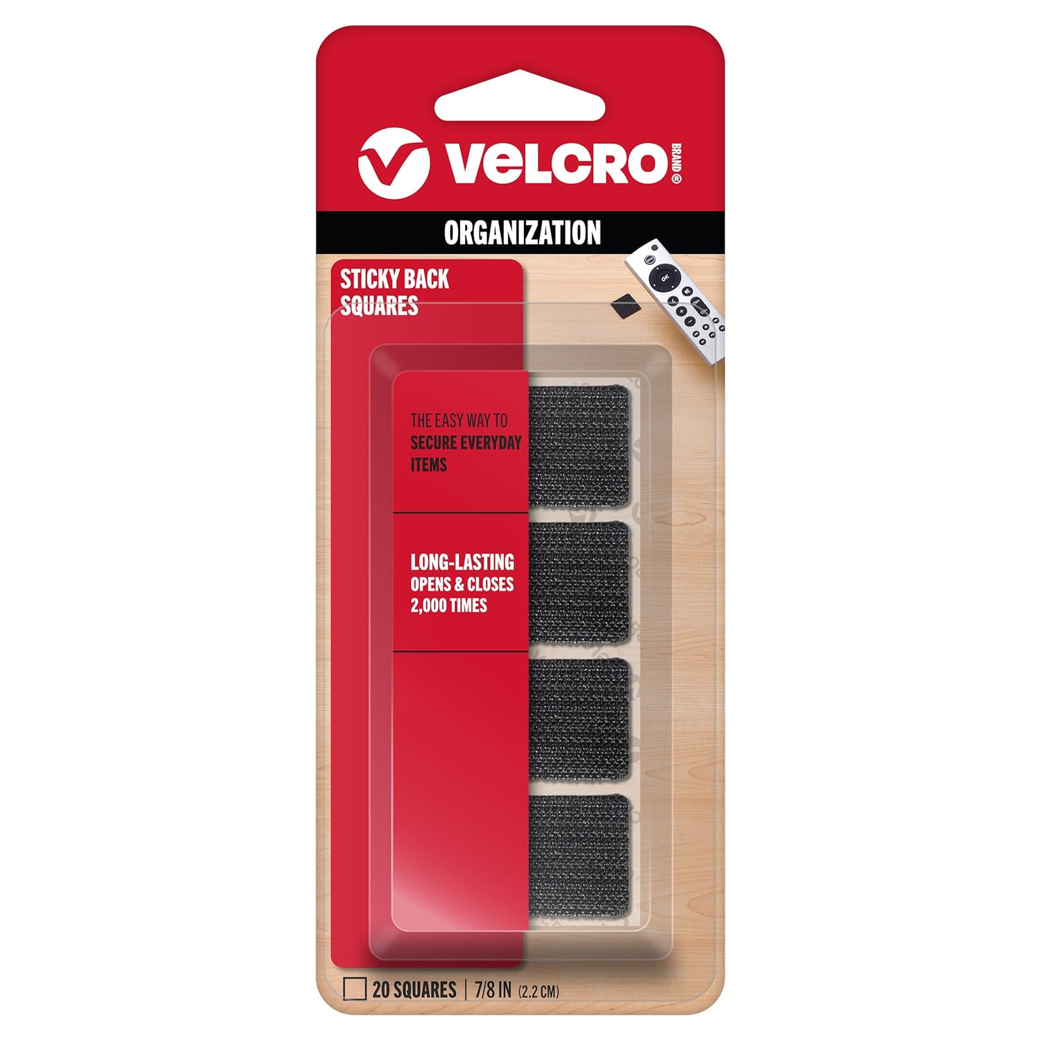 VELCRO Brand Mounting Squares | Pack of 20| 7/8 Inch Black | Adhesive Sticky Back Hook and Loop Fasteners for Home, Office or Crafting | Strong Secure Hold