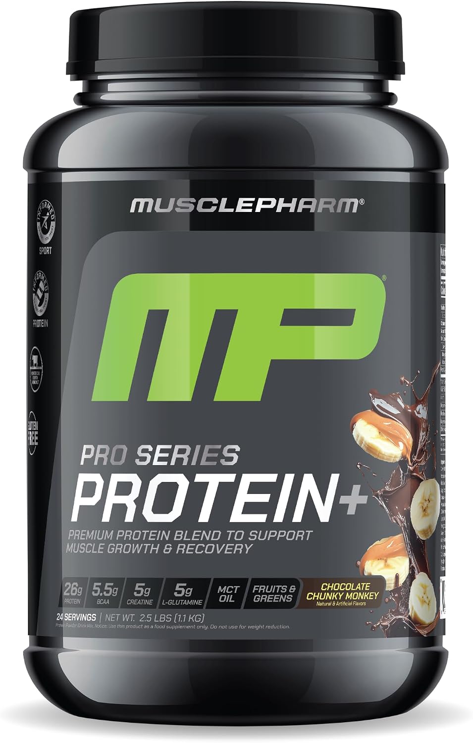 MusclePharm Pro Series Protein+, 26g Whey Protein Powder per Serving | Professional Grade 7-in-1 Blend for Muscle Growth & Workout Recovery | Chocolate Chunky Monkey, 2.5 lb, 24 Servings
