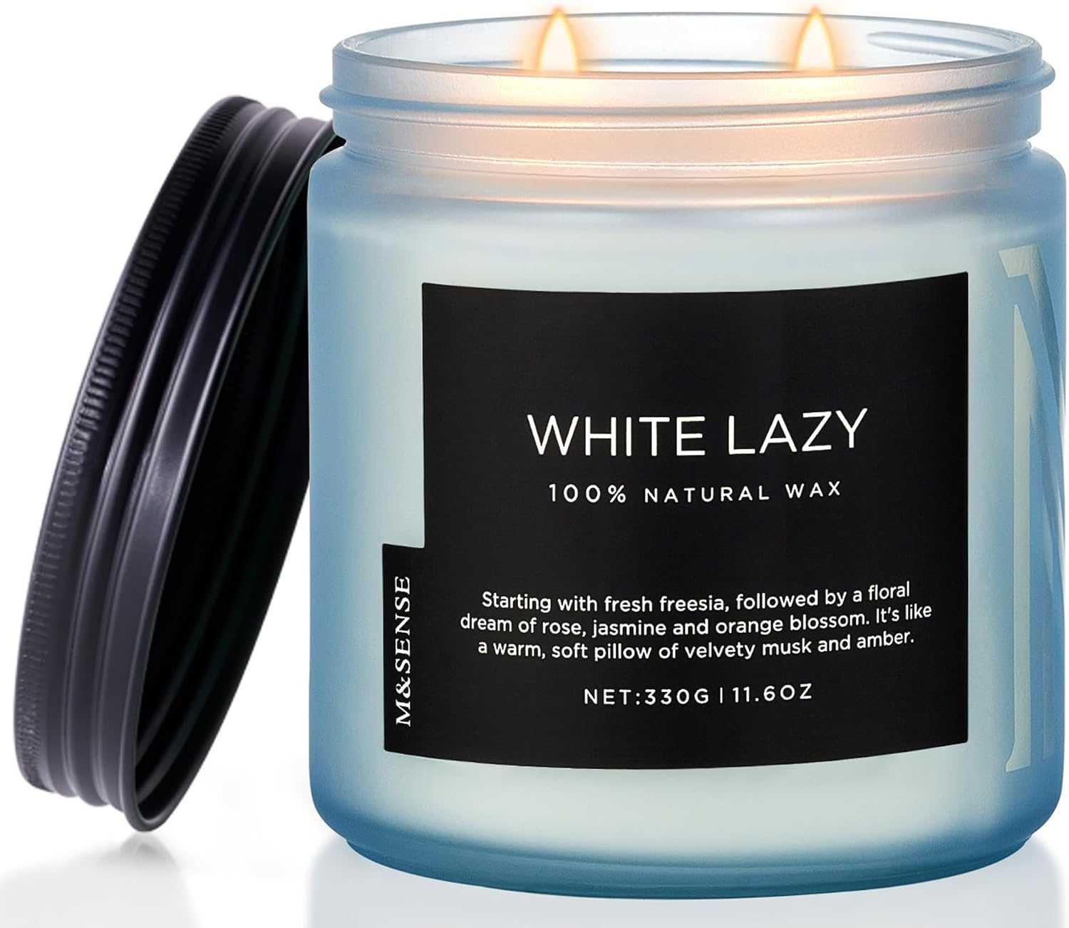 M&SENSE White Lazy Organic Soy Scented Candles Gifts for Men Women 2 Wick 330g 70 Hours Candles for Home Decor Friend Family Non Toxic Aromatherapy Candle for Stress Relief Relaxtion