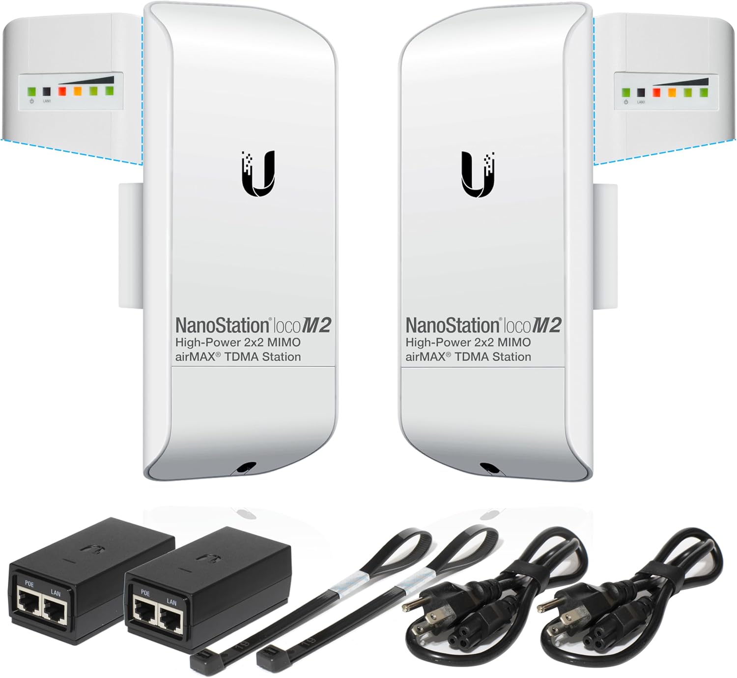 Wireless Bridge Ubiquiti LOCOM2 PRE-CONFIGURED, Bundle of 2 Ubiquiti Nanostation LOCO M2, Point to Point Outdoor WiFi Bridge, Plugh and Play 2.4GHz, 150+Mbps, 10+km Link Range, Network Bridge
