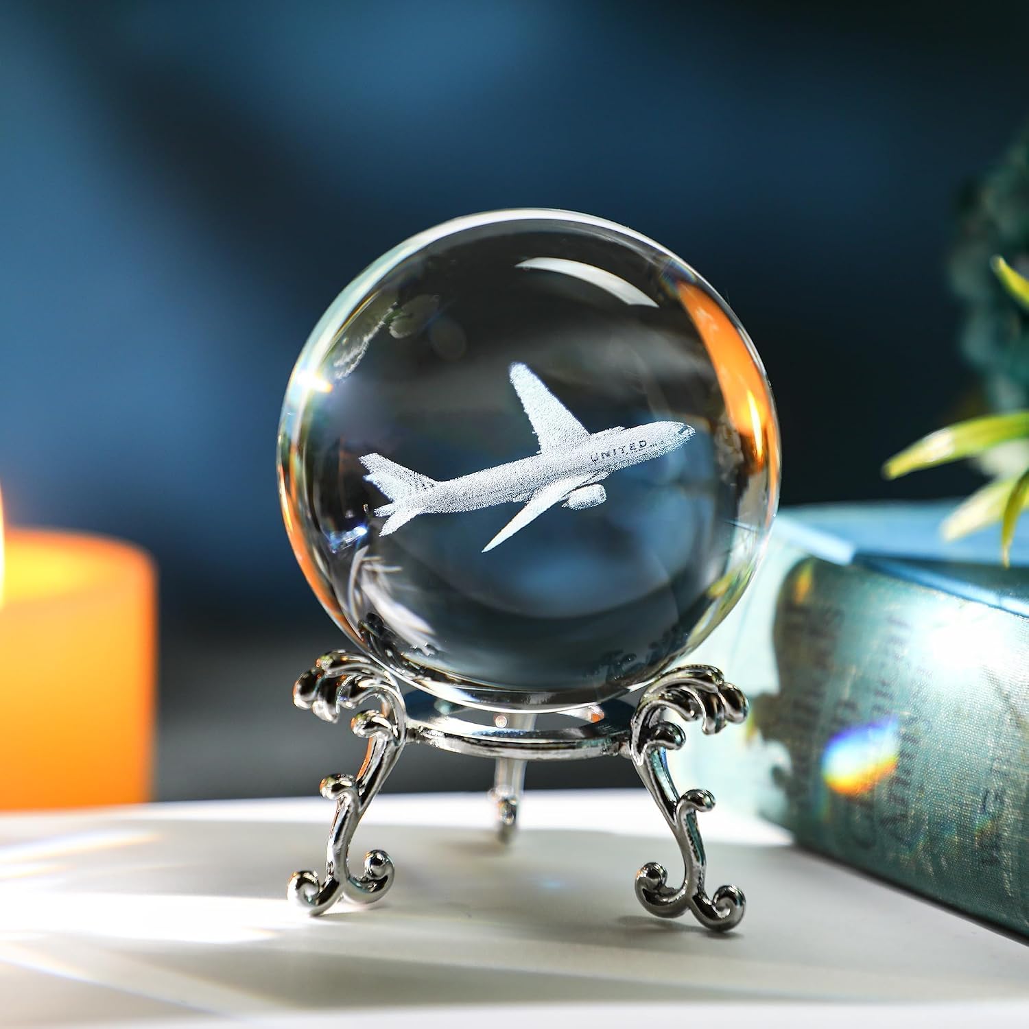 60mm 3D Airplane Crystal Ball With Stand Pilot Gifts For Men Women