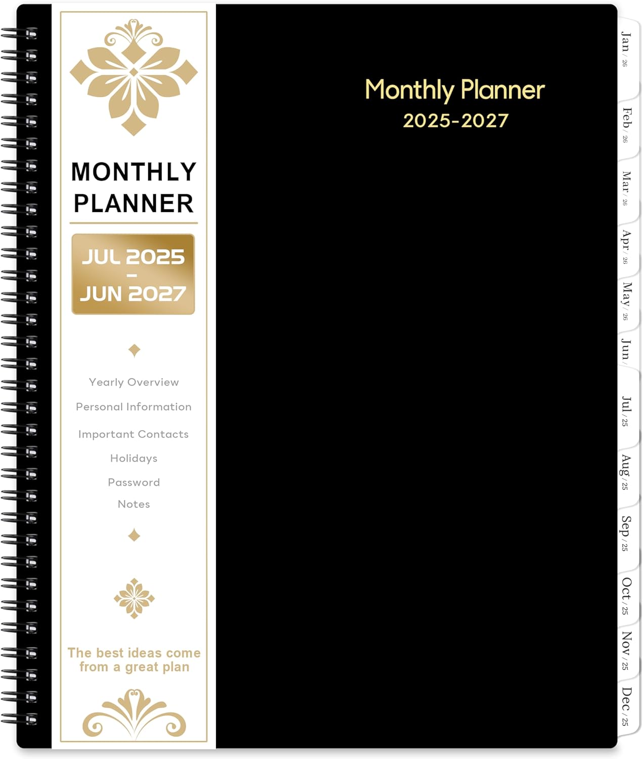 2025-2027 Monthly Planner - Monthly Planner 2025-2027 With Tabs, JUL 2025 - JUN 2027, 9" x 11", 24-Month Calendar with Pocket, Label,Contacts - Black