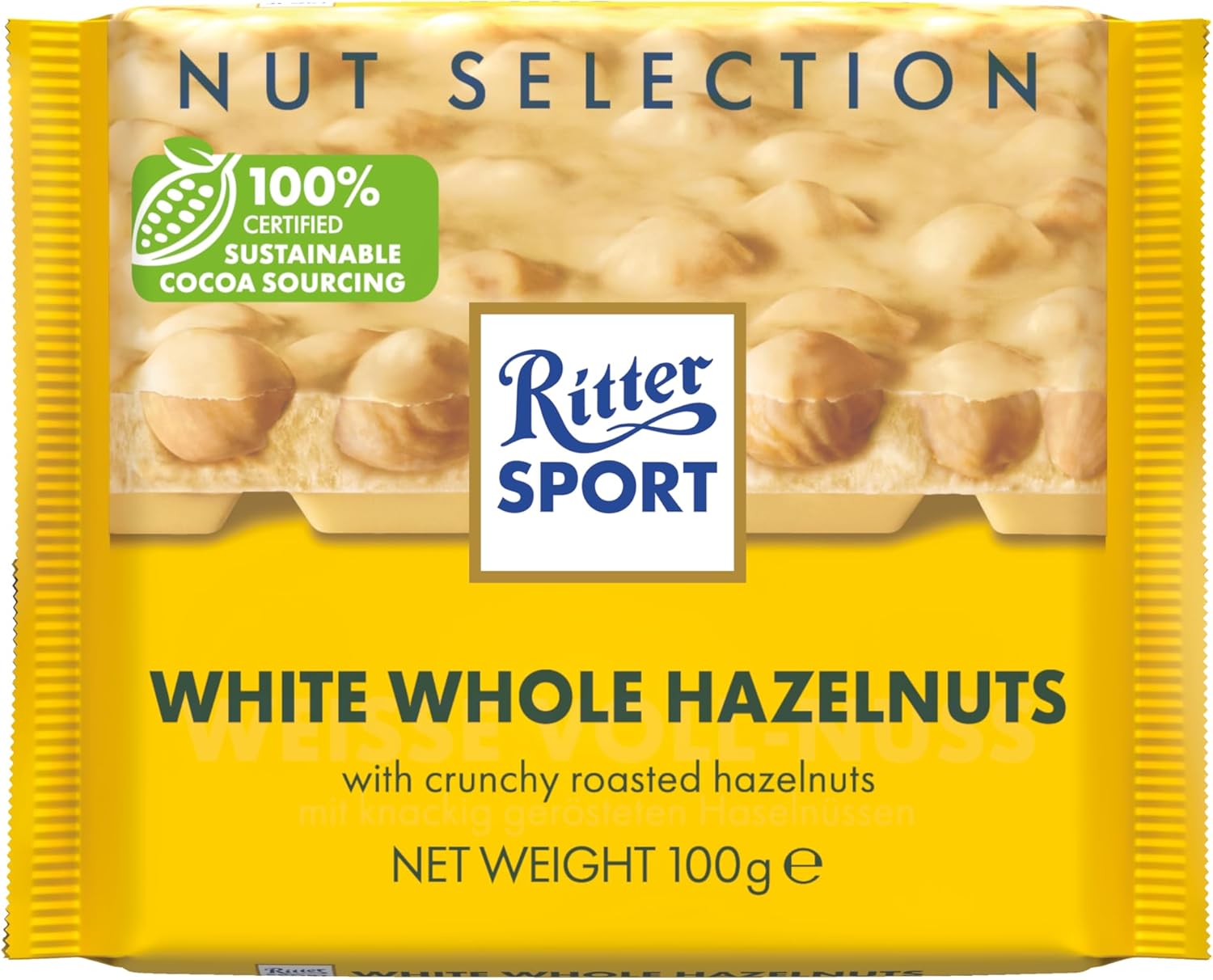 Ritter Sport Whole Hazelnuts White Chocolate Bar, 100g, Chocolate Sharing Bar
