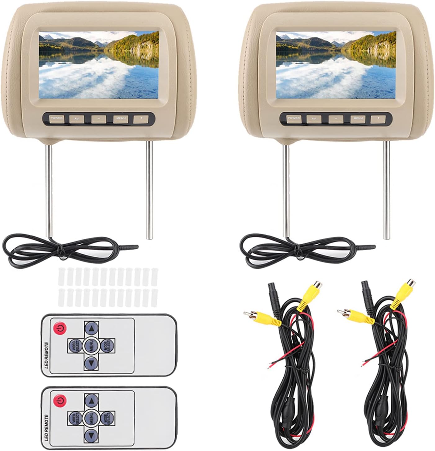 headrest DVD Player 2 Screens, 2pcs Universal 7 in HD Car Headrest Video Players LCD Video Player Control MP5 Display Brown