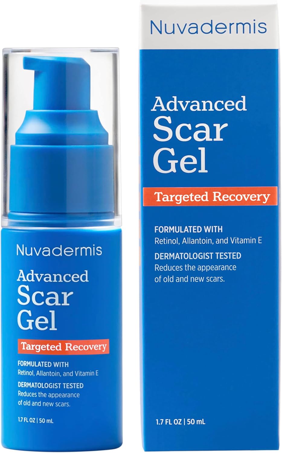 NUVADERMIS Scar Gel - Retinol, Allantoin, Vitamin E, Betaine - For C-Section, Tummy Tuck, Keloid Scars - Post Surgery Scar Management - 1.7 oz Pump Bottle