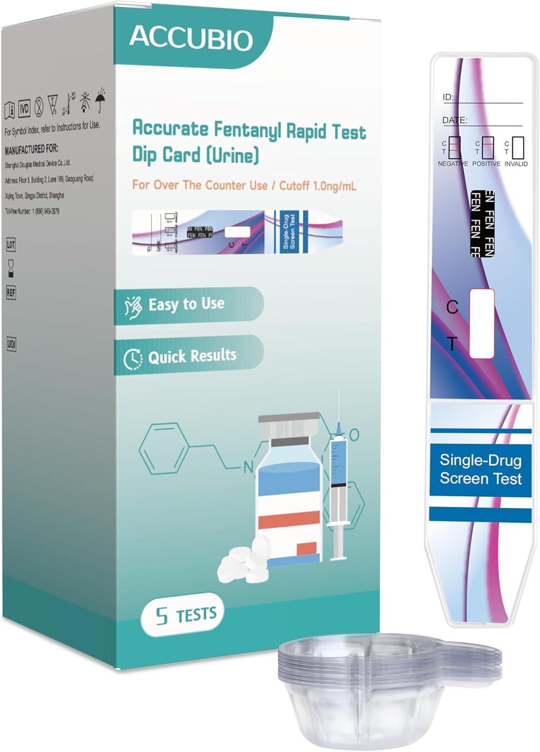 Fentanyl Drug Test, 5 Pack Fentanyl Test Dip Card, Fentanyl Single Panel Urine Test Result in 5 Mins, Cut-Off 1.0 ng/ml