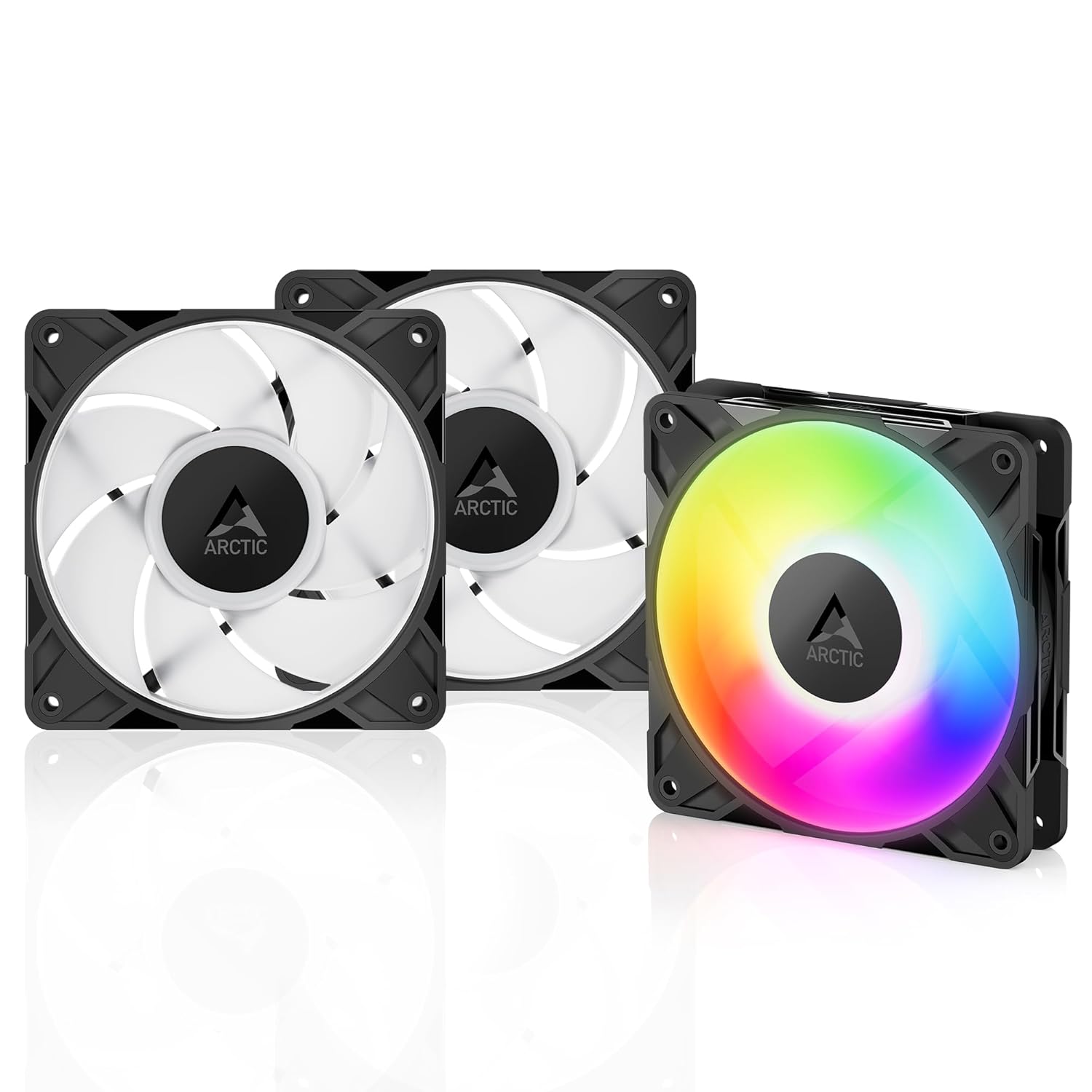 ARCTIC P12 Pro A-RGB - 3 Pack - Powerful Premium Fan, 120 mm PWM Fan with Y-Cable Splitter, 600-3000 rpm, 0 rpm <5% PWM, 5V Digital RGB, Fluid Dynamic Bearing, 4-Pin - Black