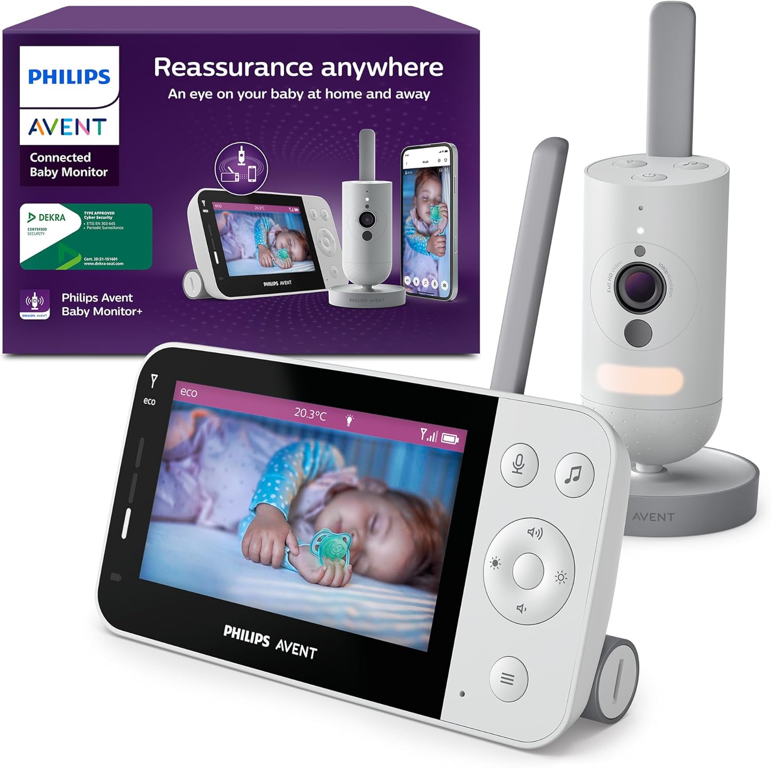 PHILIPS Avent Connected Baby Monitor with WiFi, HD Camera, Infrared Night Vision, Cry Detection, Two-Way Audio, 12 Hrs Screentime in Eco Mode, Model SCD951/26