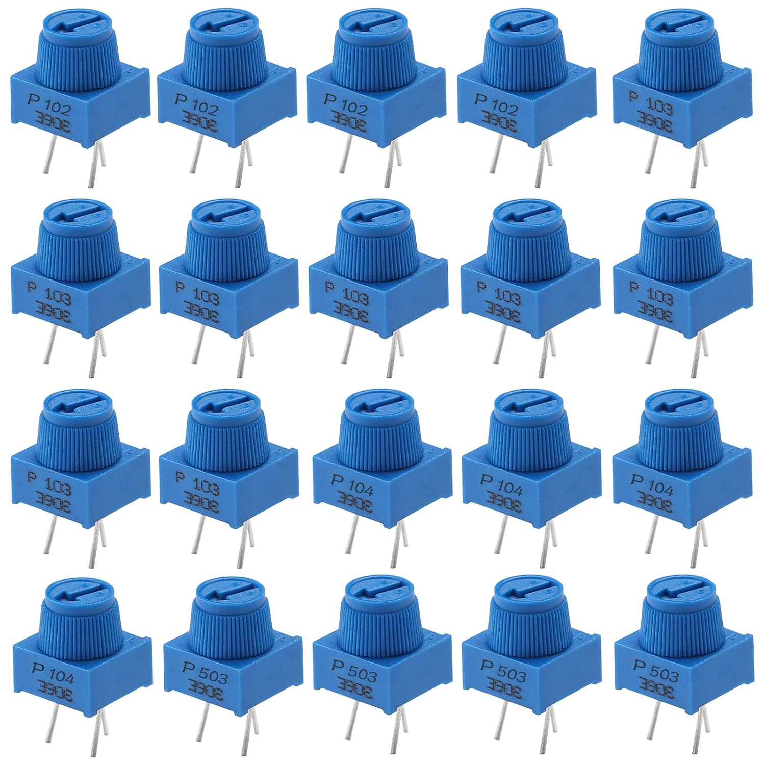 20PCS 1K 10K 50K 100K Ohm Breadboard Trim Potentiometer, 3386P 3PIN Trimpot Potentiometer kit with Knob for Arduino