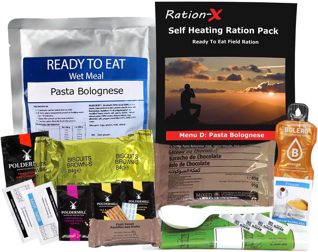 Ration-X Self Heating Field Ration Pack Ready To Eat Outdoor Meal Menu D
