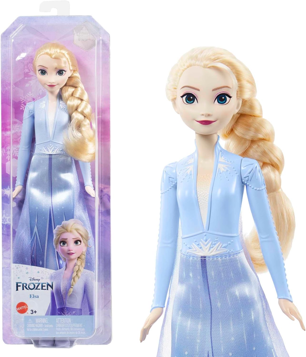 Mattel Disney Frozen Elsa Doll, Frozen Elsa in Signature Clothing, Collectible Fashion, Poseable with Long Blonde Hair, Toys for Ages 3 and Up, HLW48