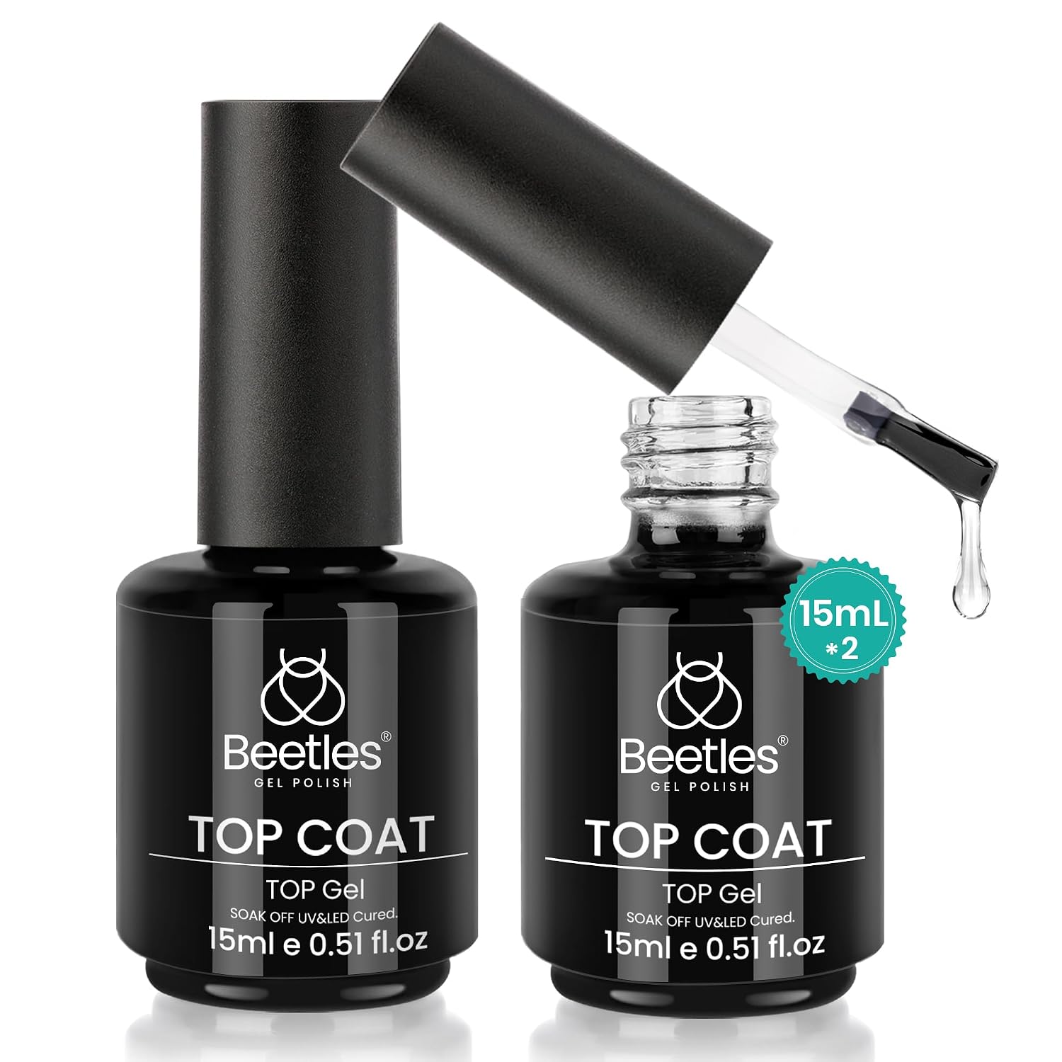 Beetles No Wipe Gel Top Coat Long Lasting Nail Gel Polish 2Pcs 15ml