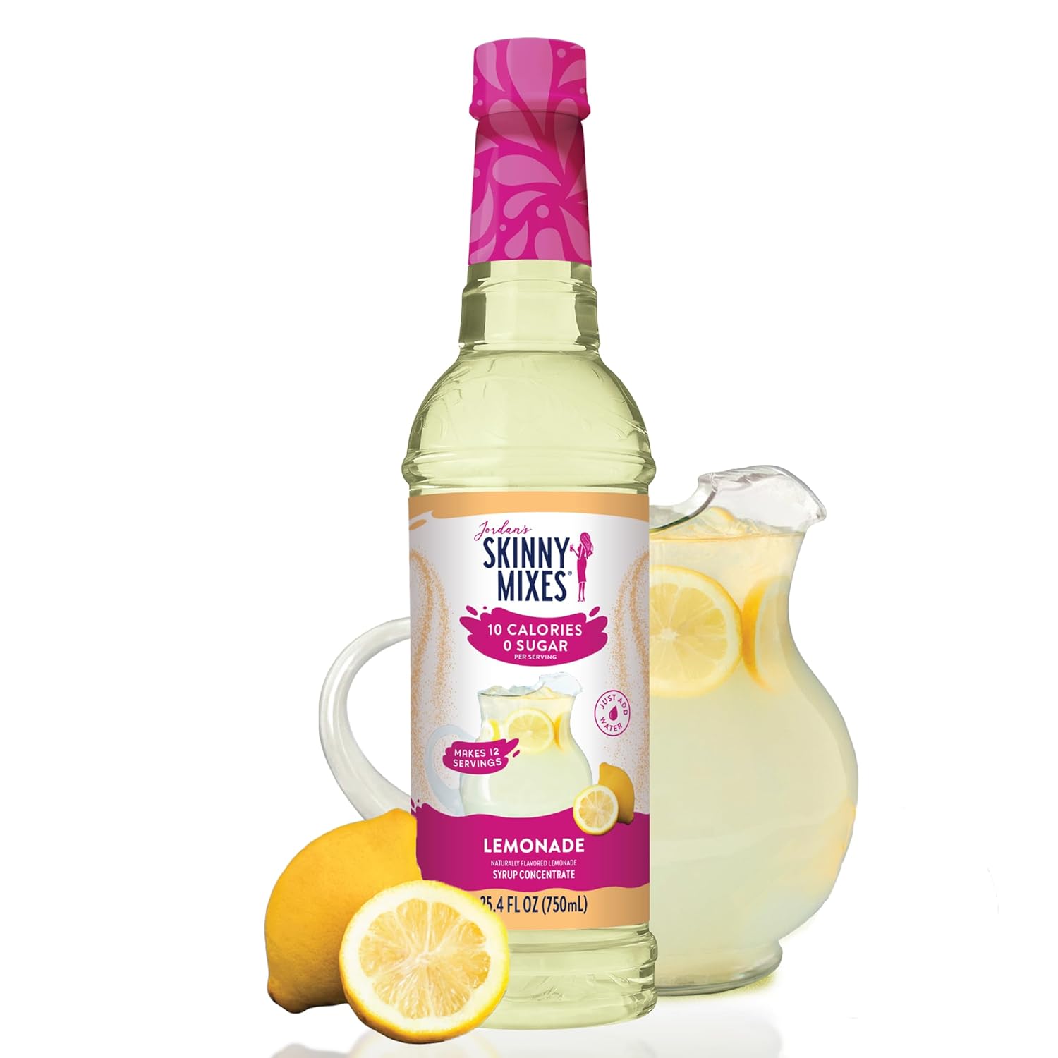Jordan's Skinny Mixes Sugar Free Syrup, Lemonade Flavor, Fruit Flavored Water Enhancer, Drink Mix for Ice Tea, Lemonade & More, Low Calorie Flavoring, Keto Friendly, 25.4 Fl Oz, 1 Pack
