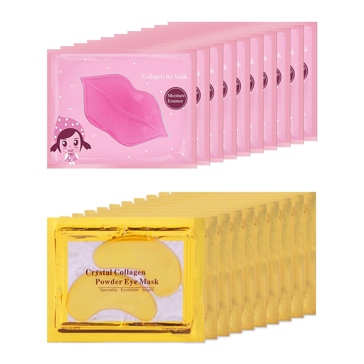Eakroo 20 Pairs Lip Masks & Eye Mask, Power Crystal Gel 24K Eye Mask, Effectively Nourishes the Lip & Eye Skin, Bridesmaid Gifts, Hangover Kit, Bulk Gifts for Women, Reducing Fine Lines, Dark Circle