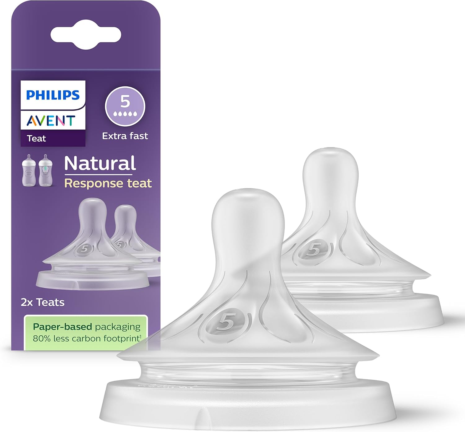 Philips Avent Natural Response Bottle Teat - 2 x Baby Bottle Flow 5 Teats for Babies Aged 6+ Months, BPA Free (Model SCY965/02)