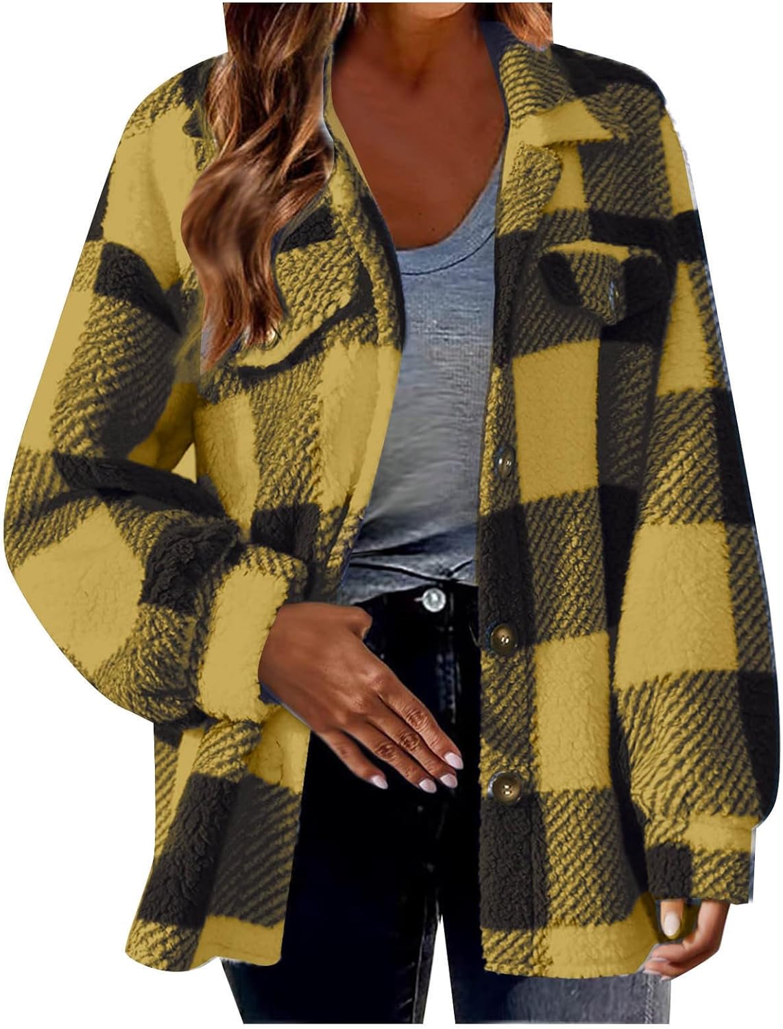 Flannel Shacket Women 2024 Fall Casual Button down Plaid Shirts Oversized Fleece Lined Jackets Coats Ladies Shackets