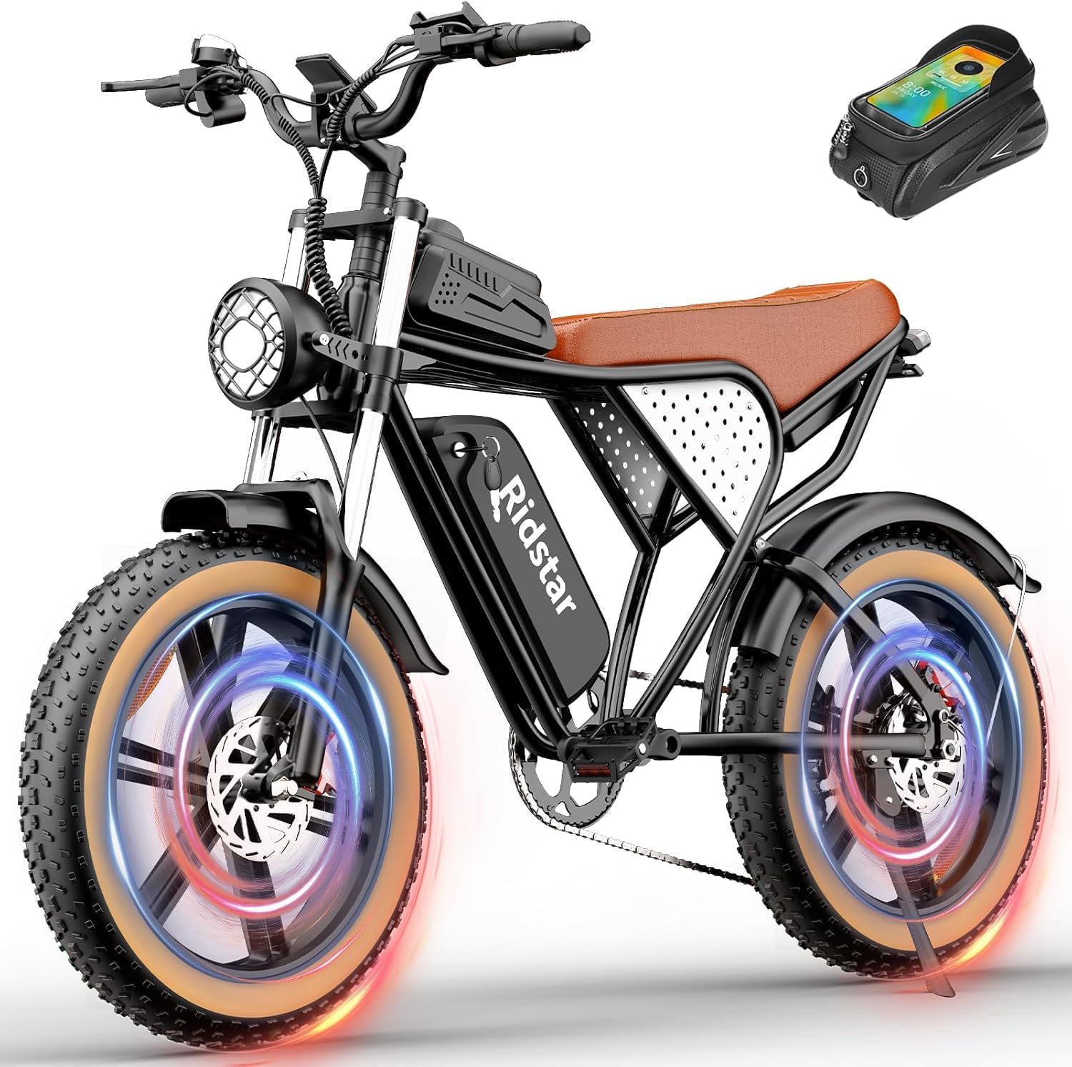 Ridstar Electric Bike for Adults Q20, 2000/1500W, 37/30MPH,52V 40AH,48V/20AH E-Bike,30-180 Miles Electric Motorcycle, 20" Fat Tire Dirt Bike, UL2849 All Terrain for Mountains, Snow Q20-1500W 48V20AH-