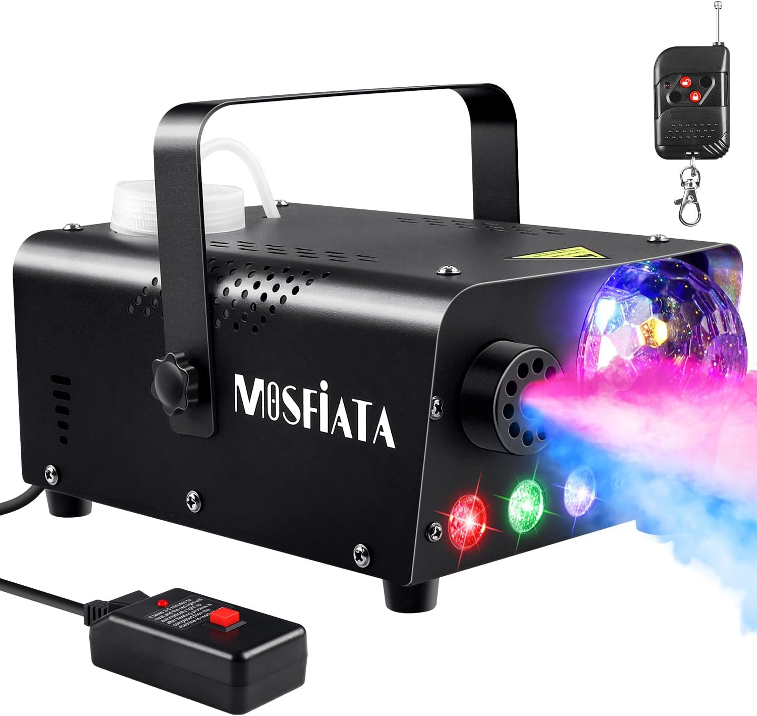Halloween Fog Machine, MOSFiATA Smoke Machine with Disco Light 600W, 2300 CFM Spray, Wirelss Remote Control, Perfect for Halloween, Christmas, Wedding, Party, Club, DJ Stage Effect